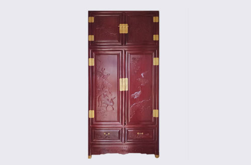肇庆高端中式家居装修深红色纯实木衣柜